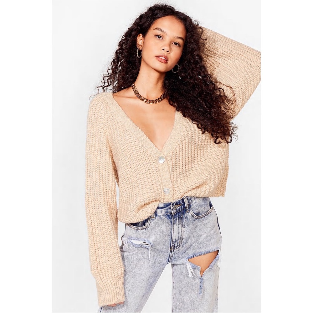 Nasty Gal Keep Knit Chilled V Neck Cropped Cardigan Sweater Like New XL